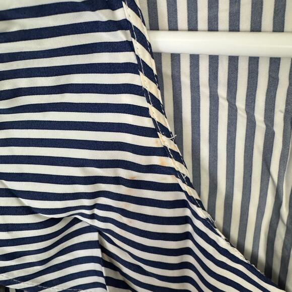 J.Crew Goldie Satin Top WMNS XS Navy White Striped Long Sleeve Ruffle Tie Neck - Picture 5 of 8
